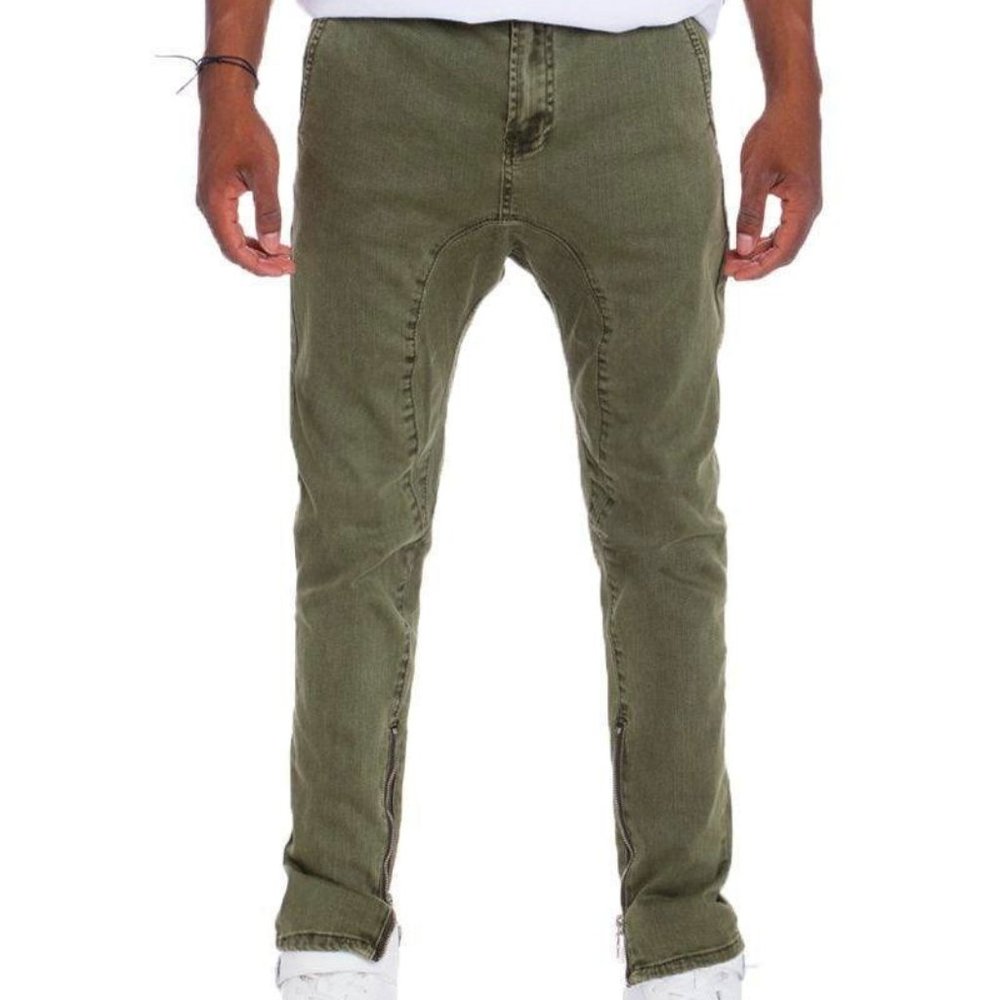 Mens Olive Green Stretch Denim Jeans Slim Fit Size 32 x 28"